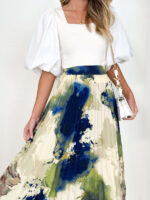 Printed A-Line Pleated Skirt with Elegant Drapery