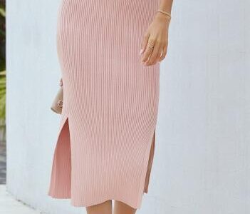 Sleek and Stylish | Solid Color Split Midi Pencil Skirt for Office Chic