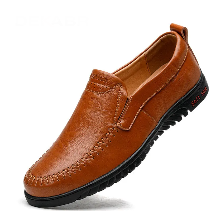 Genuine Leather Men's Loafers - Luxury Casual Shoes, Fashionable Driving Moccasins, Breathable Slip-On, Large Sizes Available