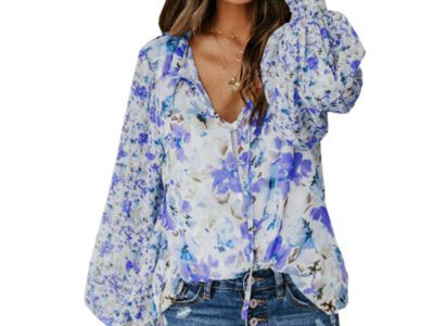 Loose Floral Pattern Fashion Lantern Sleeve Top