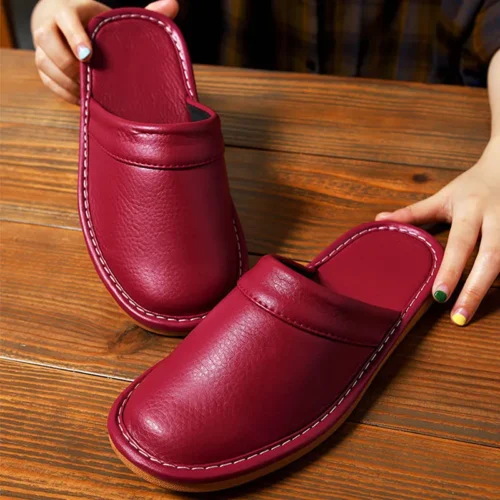 Unisex House Indoor Slippers Leather Slippers - High-Quality  Home Shoes,  Flat Mules - Image 2