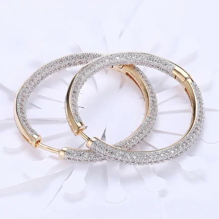 925 Silver 34mm 18K Gold Circle Hoop Earrings – Fashion Wedding Jewelry for Women
