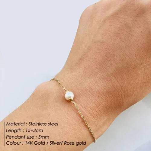 Fashion Simple Layered Chain Bracelet - Thin Faux Pearl, 316L Stainless Steel
