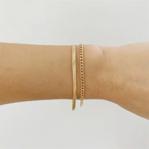 Elegant Double Layered Snake Chain Bracelet – 316L Gold-Plated Stainless Steel