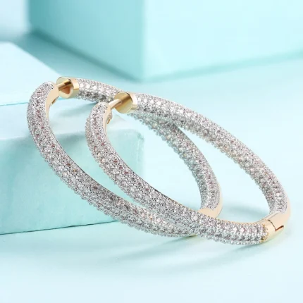 925 Silver 34mm 18K Gold Circle Hoop Earrings – Fashion Wedding Jewelry for Women