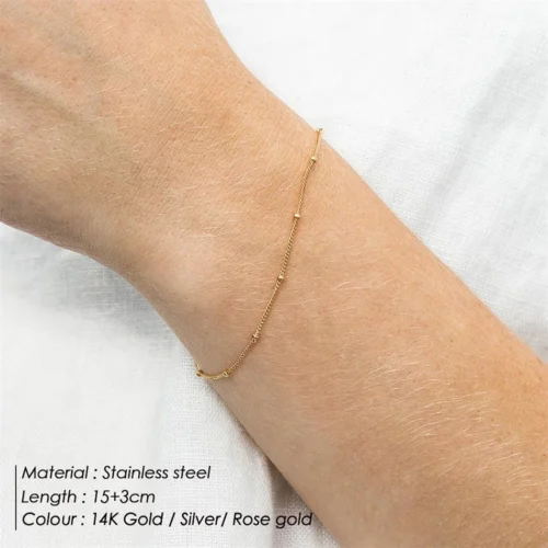 Simple Layered Coin Chain Bracelet - Thin Beaded Ball Chain, 316L Stainless Steel
