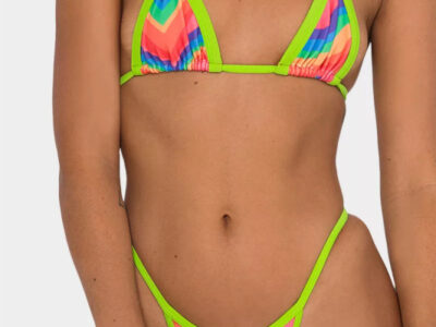 Printed Bikini with Trimmed Edges and Thong-Style Bottom