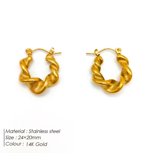 Bold Threaded Stainless Steel Hoop Earrings – Trendy Twist Jewelry for Women