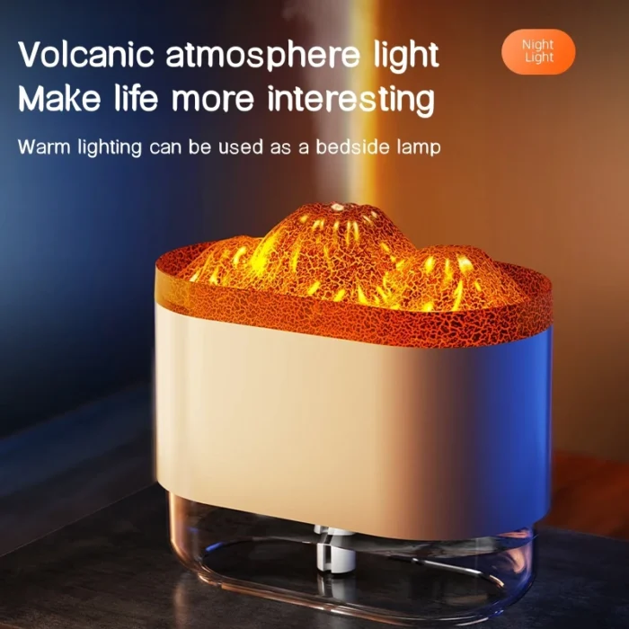 USB Volcano Humidifier & Diffuser - 300ML Ultrasonic Mist Maker with Ambient Light - Quiet for Bedroom & Office