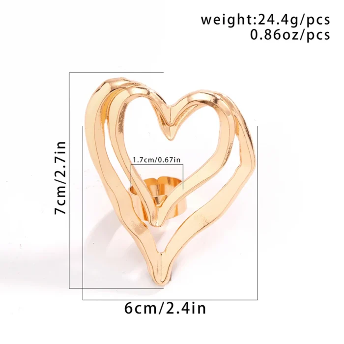 Large Hollow Double Hearts Ring - Women's Trendy Statement Jewelry 2024 Fashion Accessory