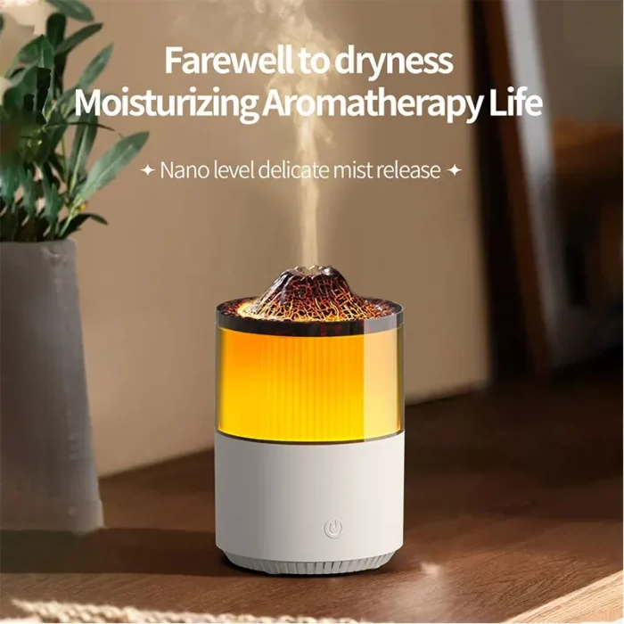 Humidifier New Cool Flame Lamp Colorful Small Mini Silent Desktop Ambient Lamp Volcano Humidifier Aromatherapy Machine