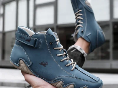 Men's Lightweight Ankle Boots - Casual Leather Outdoor Shoes, High Top Sports Shoes