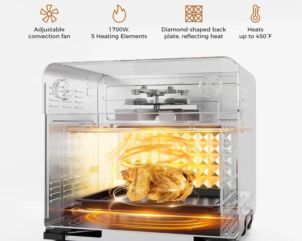 10-in-1 Toaster Oven Air Fryer Combo - 25QT Large Countertop Oven with 10 Touch Screen Presets, Stainless Steel French Doors