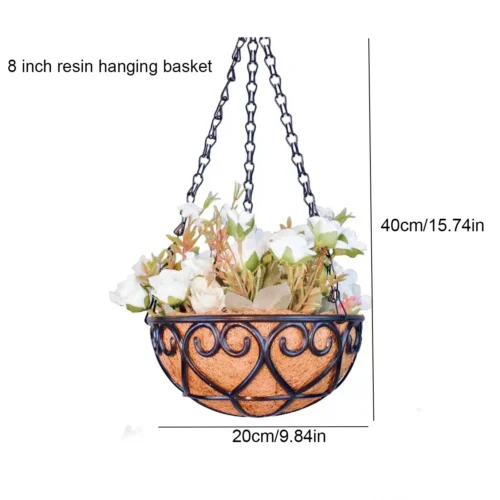 Black Garden Coconut Hanging Basket: Iron Chain Flower Pot for Plants