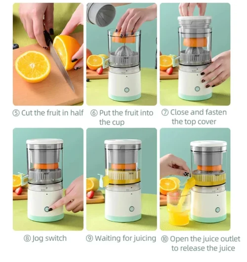Portable Wireless Electric Juicer – USB Rechargeable Orange and Lemon Squeezer, Slow Juicer for Kitchen Use