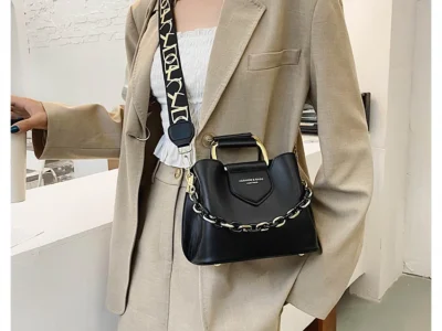 Small Bucket Shoulder Bag - New Chain Crossbody Wide Strap Top-Handle Tote, Fashion Design Female Purse & Handbag