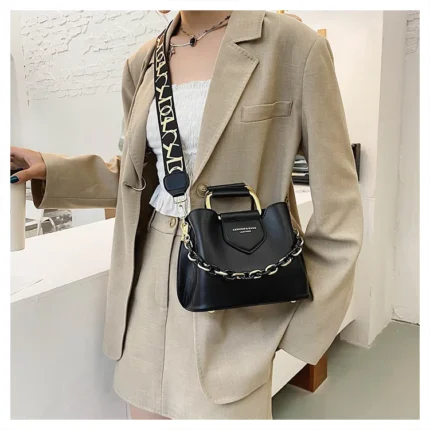 Small Bucket Shoulder Bag - New Chain Crossbody Wide Strap Top-Handle Tote, Fashion Design Female Purse & Handbag
