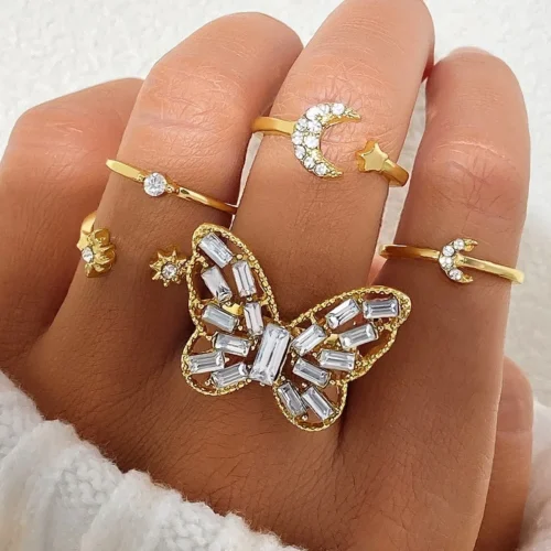 Bold 6-Piece Gold Geometric Rings Set – Chunky Irregular Jewelry for Women