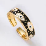 Fashion Aesthetic Evil Eye Blue Finger Rings for Women - Oil Dripping Stainless Steel Adjustable Rings