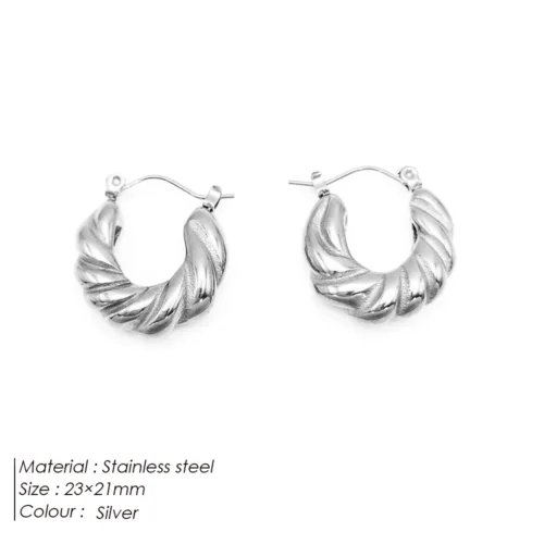 Bold Threaded Stainless Steel Hoop Earrings – Trendy Twist Jewelry for Women