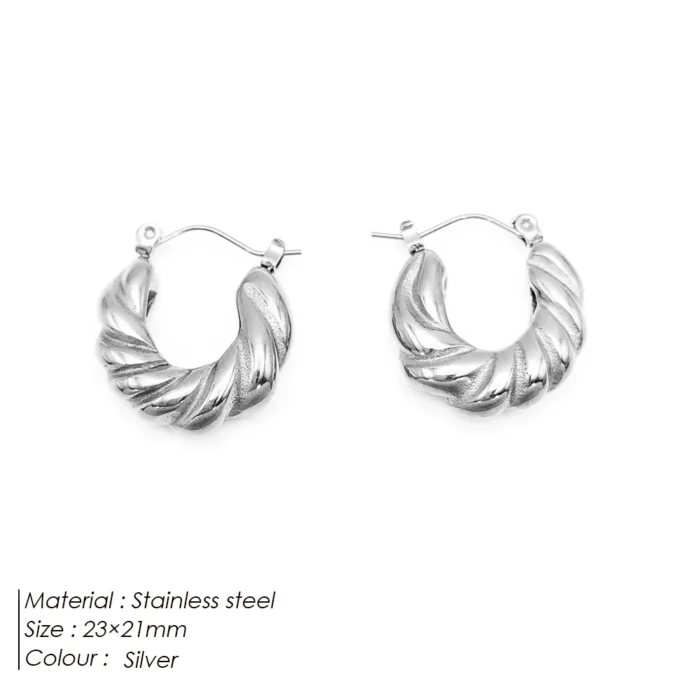 Threaded Hoop Earrings - Stainless Steel Twist Jewelry