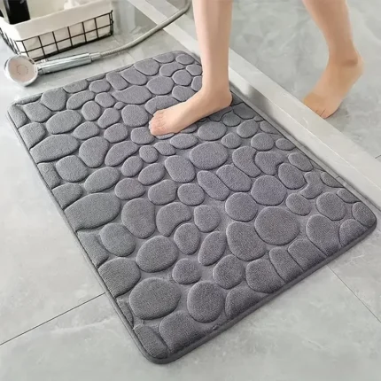 3D Cobblestone Embossed Bath Mat - Non-Slip, Absorbent, Quick Drying, Machine Washable Bathroom Doormat