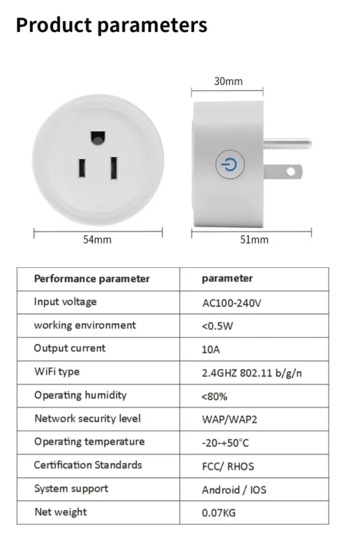 WiFi Smart Plug 10A US – Power Monitor, Remote Control, Google Assistant, Alexa, Yandex Alice Voice Control