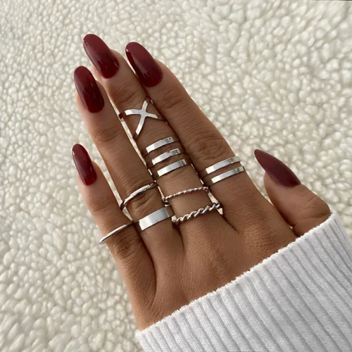 Bold 6-Piece Gold Geometric Rings Set – Chunky Irregular Jewelry for Women