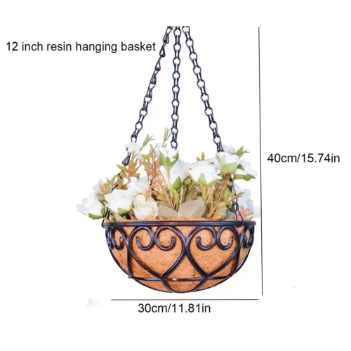 Black Garden Coconut Hanging Basket: Iron Chain Flower Pot for Plants