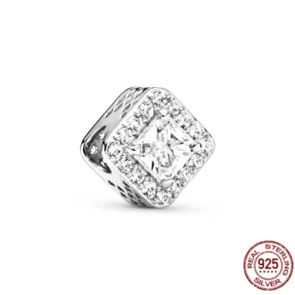 Authentic 925 Sterling Silver Clear Sparkle Pavé Charm Beads | Exquisite Jewelry Gift for Women