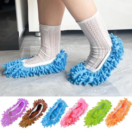 2Pcs Chenille Mop Slipper Shoe Covers - Washable and Reusable Dust and Pet Hair Cleaners - Foot Socks for Floor Cleaning