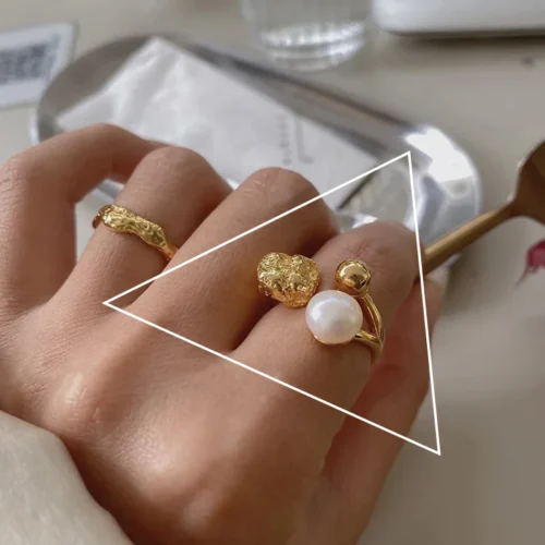 Charming 925 Sterling Silver Pearl Ring Geometric– Korean Sweet Jewelry for Women and Girls