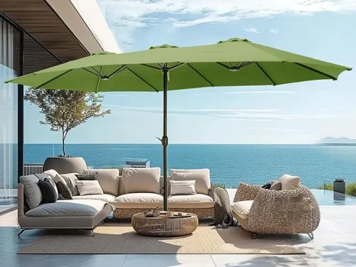 Patio Umbrella with Base: 15ft Double-Sided Patio Umbrella with Base
