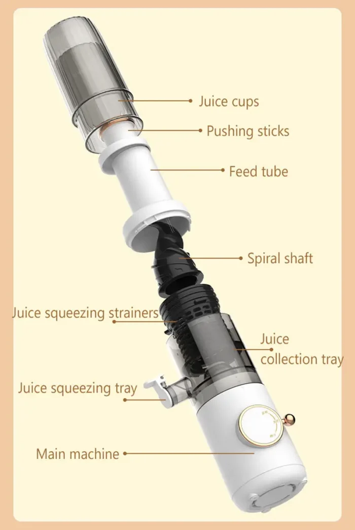 Detachable Washable Juicer - Reversible Slow Speed, Original Juice Separation, Automatic Milkshake Mixer