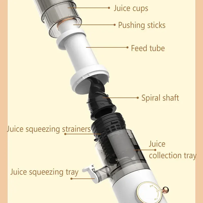 Detachable Washable Juicer - Reversible Slow Speed, Original Juice Separation, Automatic Milkshake Mixer