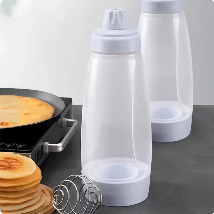 Pancake Batter Mixer Bottle with Blender Ball Wire Whisk - Perfect for Baking Pancakes, Cupcakes, Muffins, Crepes, and More