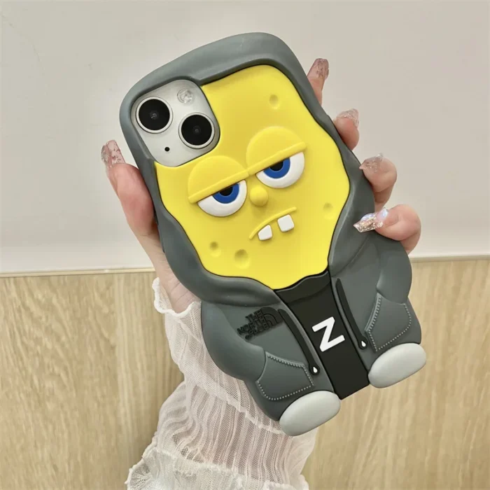 Kawaii 3D SpongeBob Patrick Star Shockproof Silicone Case for iPhone 11-14 Pro Max