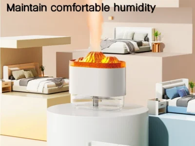 USB Volcano Humidifier & Diffuser - 300ML Ultrasonic Mist Maker with Ambient Light - Quiet for Bedroom & Office