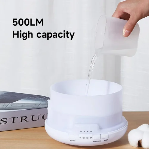 500ml Ultrasonic Humidifier & Essential Oil Diffuser - Remote Control with LED Lights - Image 4