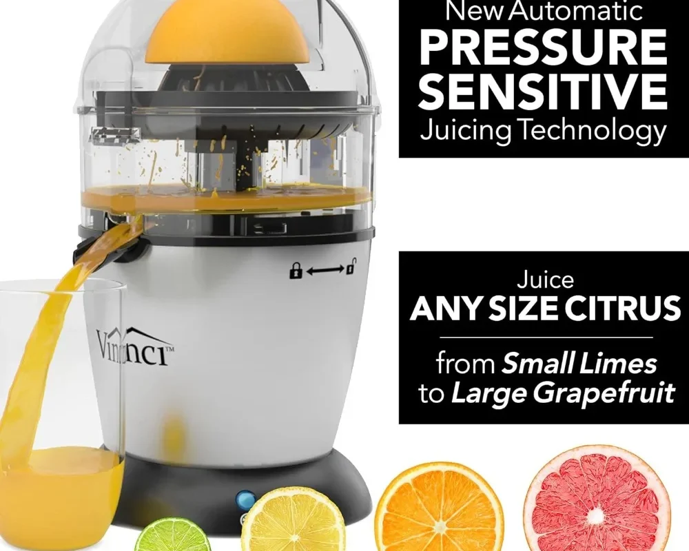 Hands-Free Electric Citrus Juicer - 1-Button Orange, Lime, Grapefruit, Lemon Squeezer, Easy to Clean Juicer Machine