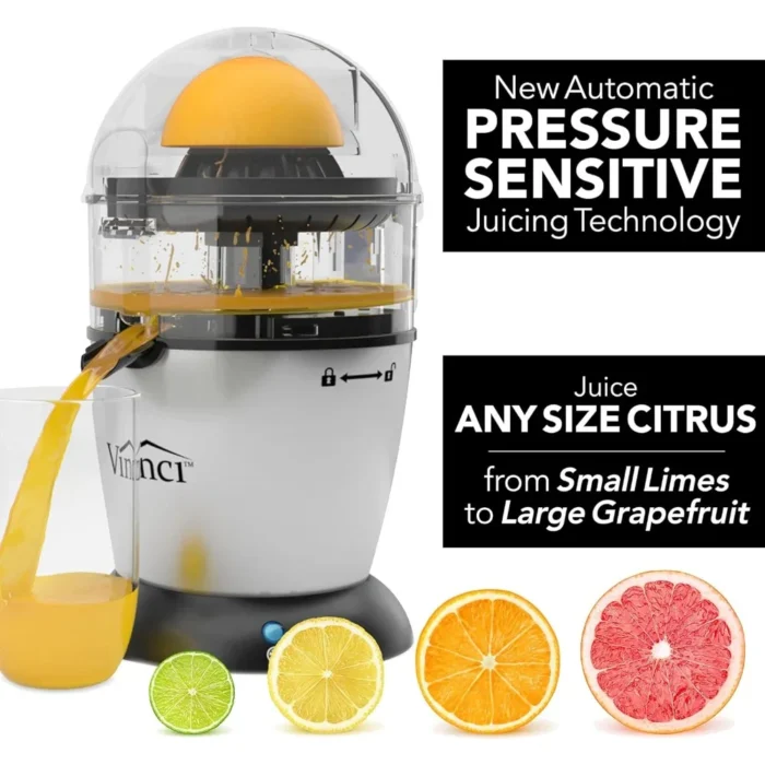 Hands-Free Electric Citrus Juicer - 1-Button Orange, Lime, Grapefruit, Lemon Squeezer, Easy to Clean Juicer Machine