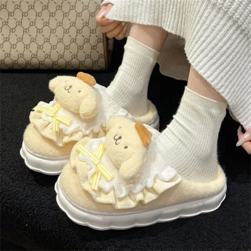 Sanrio Cartoon Slippers – Hello Kitty, My Melody, Kuromi, Cinnamoroll – Warm Cotton Home Shoes for Autumn and Winter, Perfect Holiday Gifts