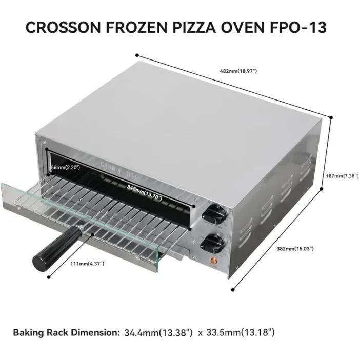 Countertop Electric Frozen Pizza Oven - Indoor Use with 30-Minute Timer, Glass Door, Interior Light, Commercial Pizza Maker