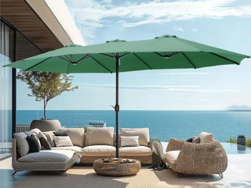Patio Umbrella with Base: 15ft Double-Sided Patio Umbrella with Base