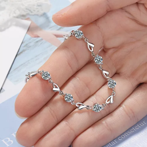 Exquisite 925 Sterling Silver Heart Bracelet – Crystal Jewelry for Women, Valentine's Day & Wedding Gift