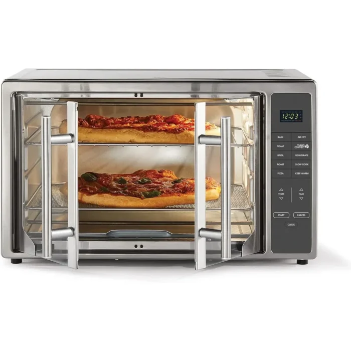 10-in-1 Air Fryer Oven - XL Countertop Toaster Oven with Digital Controls, Fits 2 16" Pizzas, Stainless Steel French Doors, Deep Fryer