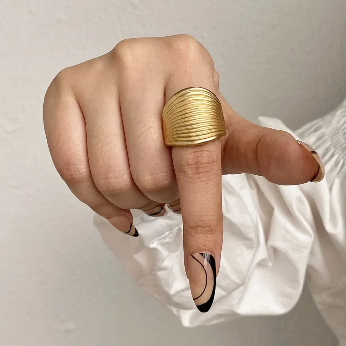 Elastic Rope Adjustable Rings - Irregular Geometric Matte Gold Chunky Jewelry for Women and Men