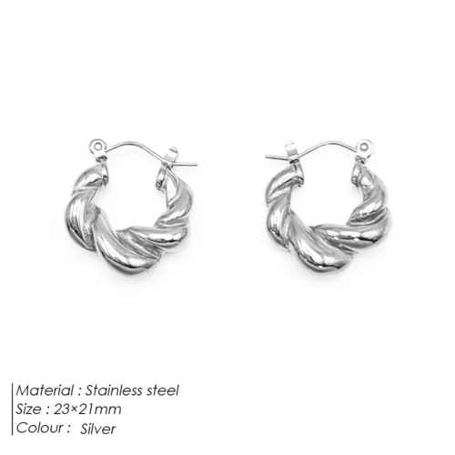 Bold Threaded Stainless Steel Hoop Earrings – Trendy Twist Jewelry for Women