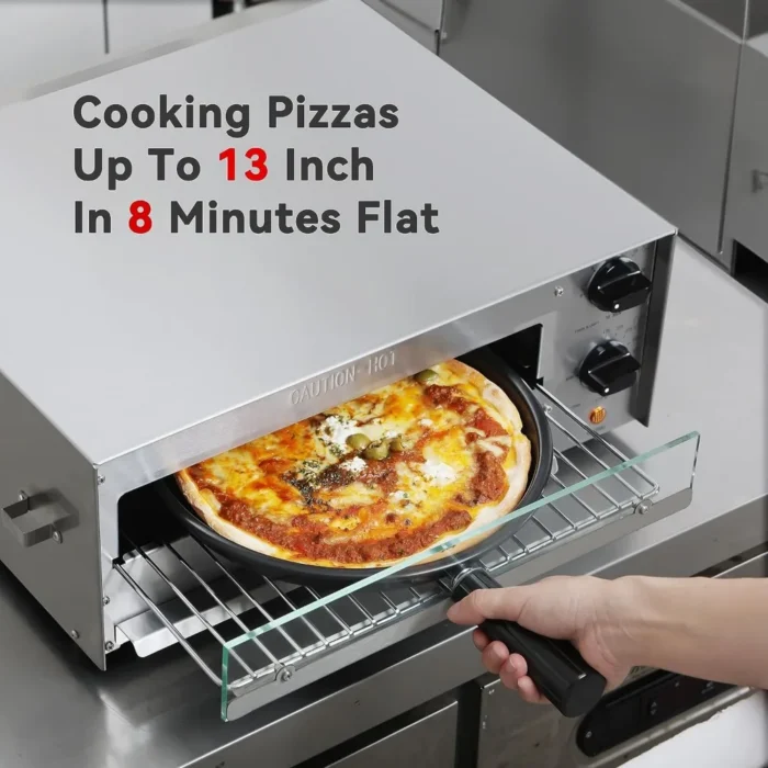 Countertop Electric Frozen Pizza Oven - Indoor Use with 30-Minute Timer, Glass Door, Interior Light, Commercial Pizza Maker