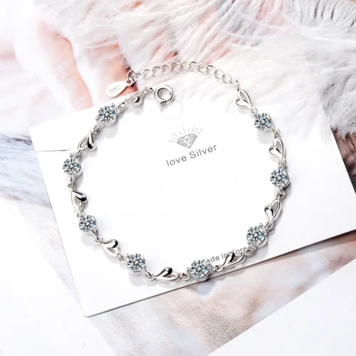 Exquisite 925 Sterling Silver Heart Bracelet – Crystal Jewelry for Women, Valentine's Day & Wedding Gift